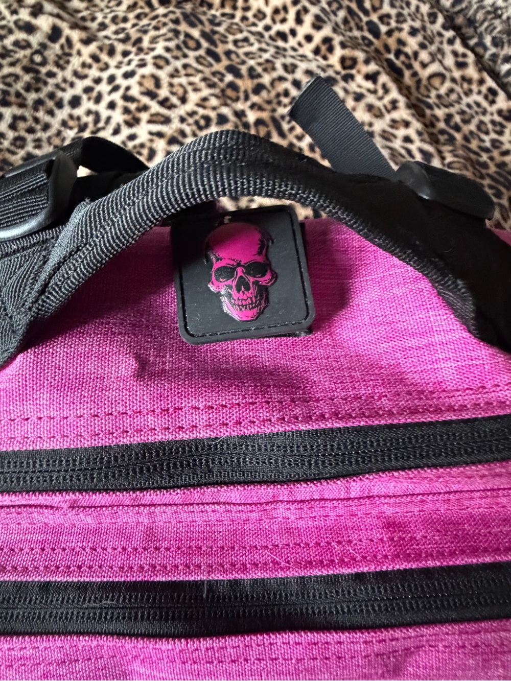 Pink Tactical-Style Backpack with Winged Skull Patch - Picture 6 of 8